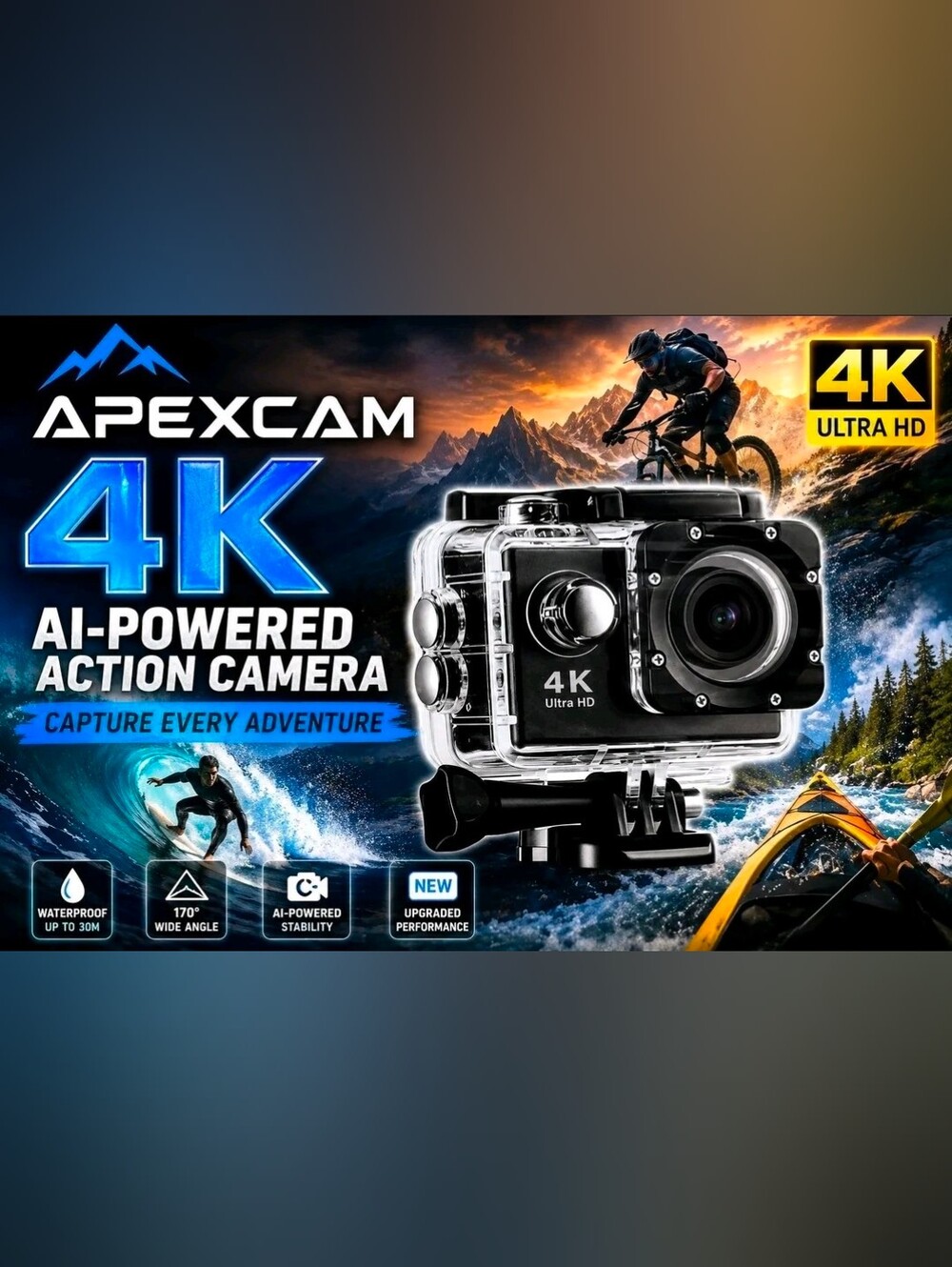 Apex 4K Pro Action Camera - Waterproof with Mounts